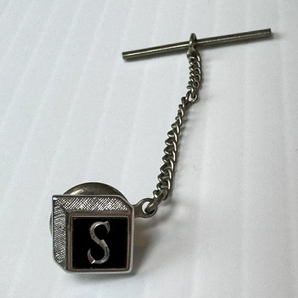 Vintage Swank Tie Tack Letter S Monogram Silver Tone Initial